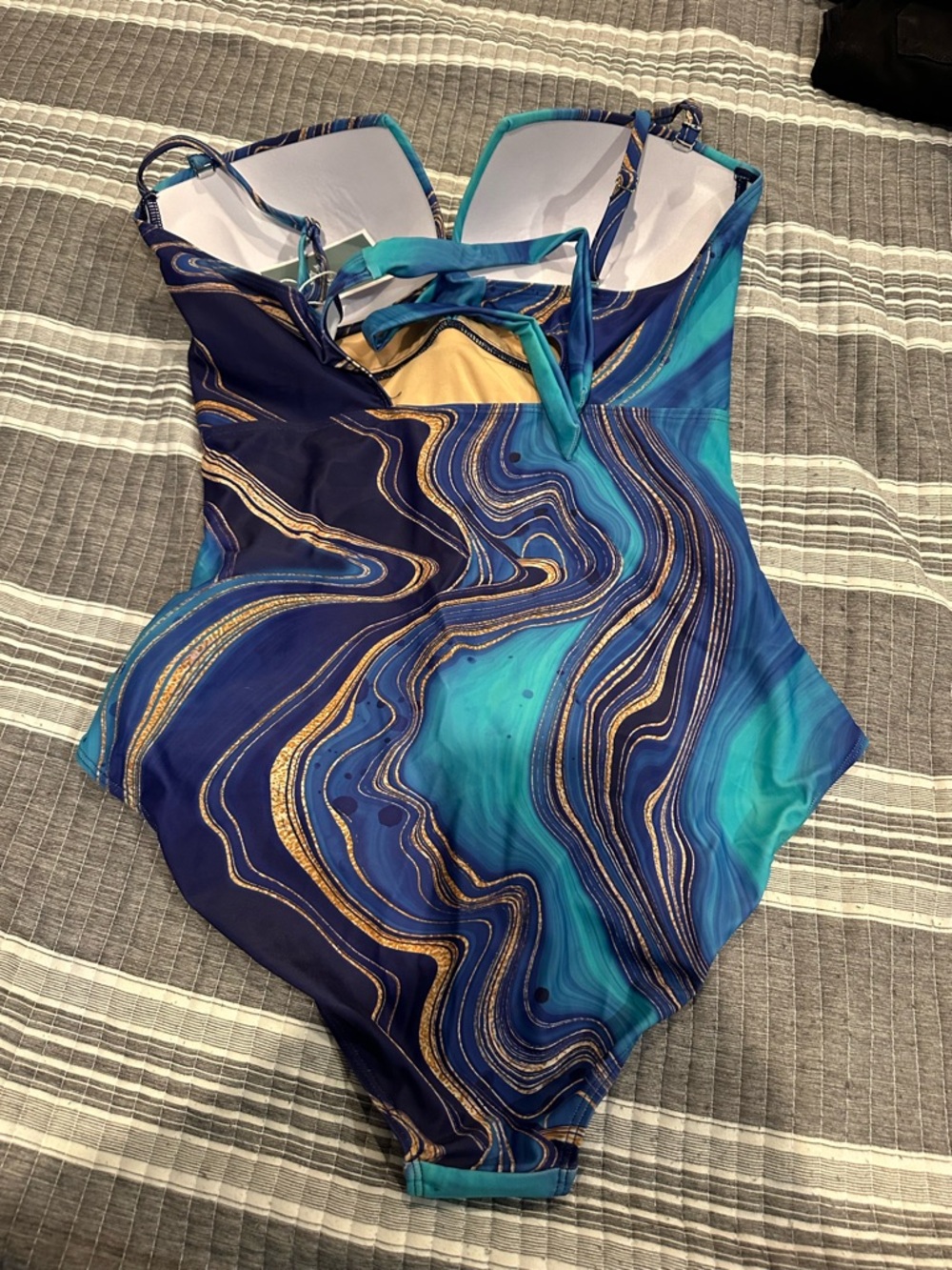 Blue & Teal Marble One-Piece Swimsuit - Picture 9 of 11